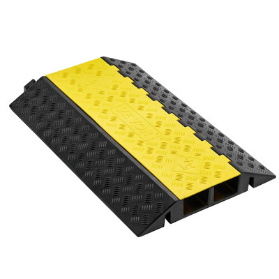 Rampe de protection de câbles, capacité de 10 tonnes par essieu, gaine robuste en caoutchouc à 2 canaux pour câbles et tuyaux, canal de 10 x 7,5 cm, ralentisseur avec couvercle supérieur rabattable, pour usage intérieur et extérieur, 1 unité