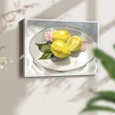 «Lemons on a Plate I», reproduction encadrée