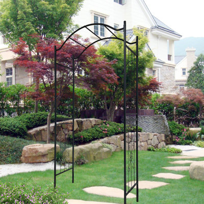 Arche de jardin en métal avec plantes thermolaquées noires de 3,6 pi de longueur x 1,47 pi de largeur x 7,5 pi de hauteur