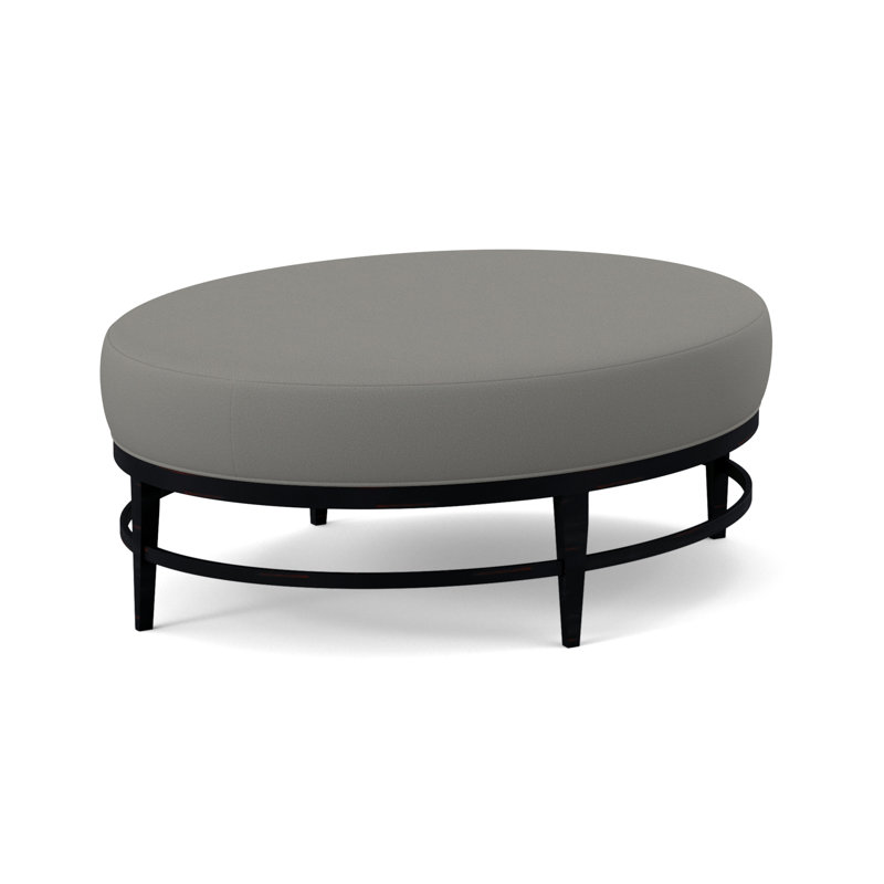 Elliptic Oval Ottoman, Fizz Ivory 100% Polyester, Vintage Ebony
