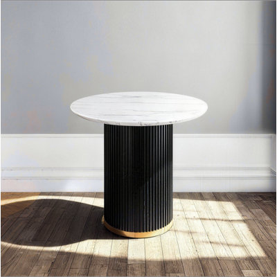 Ensemble de table de salle à manger moderne 46 po pour 4 personnes, plateau en faux marbre avec base en métal Wave et accents dorés, parfait pour la petite cuisine et la salle à manger