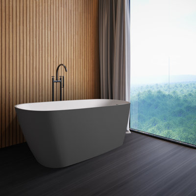 59"L x 28"W Freestanding Acrylic Slipper Soaking Bathtub, Chrome Drain & Overflow, Modern Design for Luxury Bathrooms