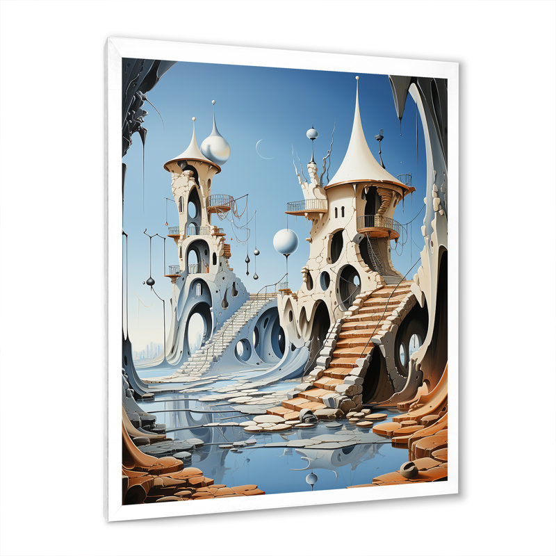 Château fantastique III sur toile, H 32 po x l 24 po x P 1 po, Cadre simple blanc
