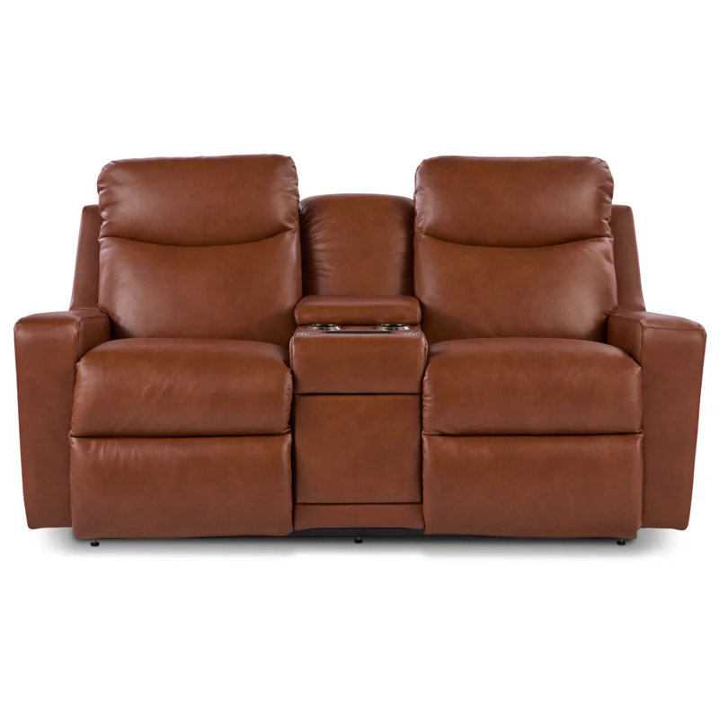 Emmons Power Leather Reclining Loveseat with Power Headrest, Lumbar, and Console