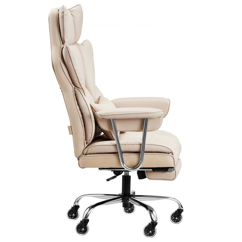 Executive Office Chair with Footrest, 400 lbs Capacity With Heavy Duty PU Leather Wide Office Chair, Big and Tall Reclining Office Chairs with Lumbar Support, Strong Metal Base Quiet Wheels