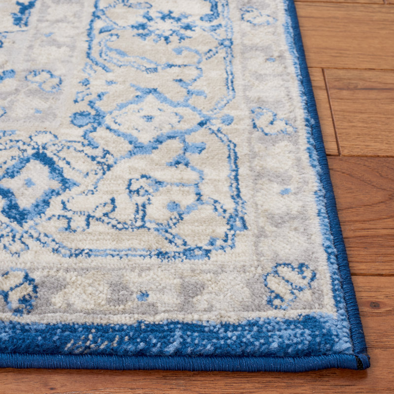 Tapis bleu marine / gris Aurich 851, Rond 6 pi 7 po