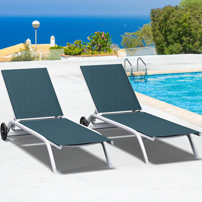 Chaise longue inclinable 63,6 po avec roulettes (ensemble de 2), Vert