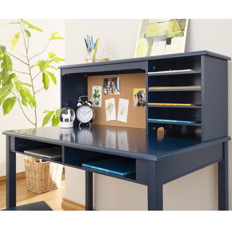 Navy Wooden Kids Computer Desk with Hutch and Chair Set