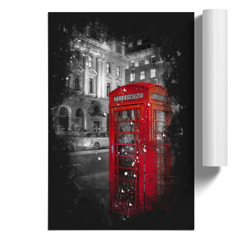 Red Telephone Box - Unframed Graphic Art, 59cm H x 42cm W x 0.1cm D