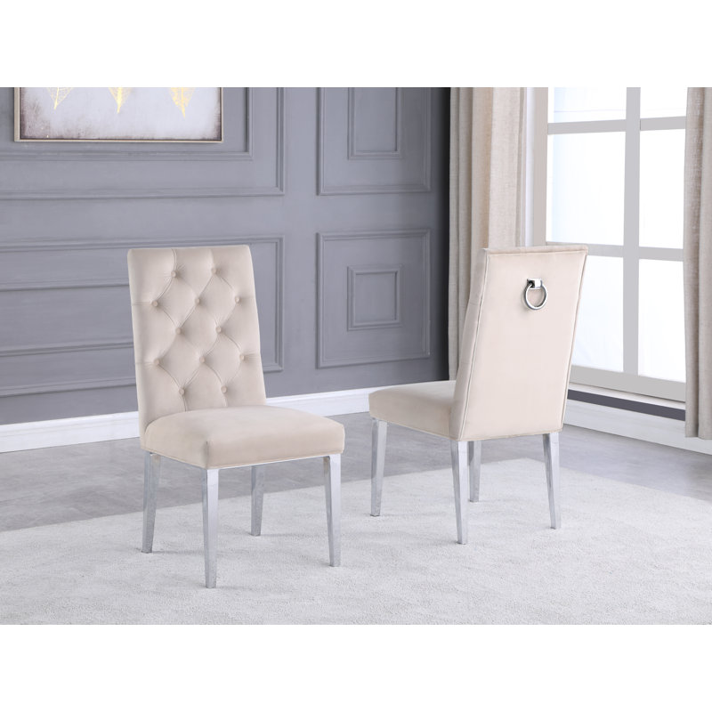 Carnahan Button Tufted Parsons Chair, Silver, Cream