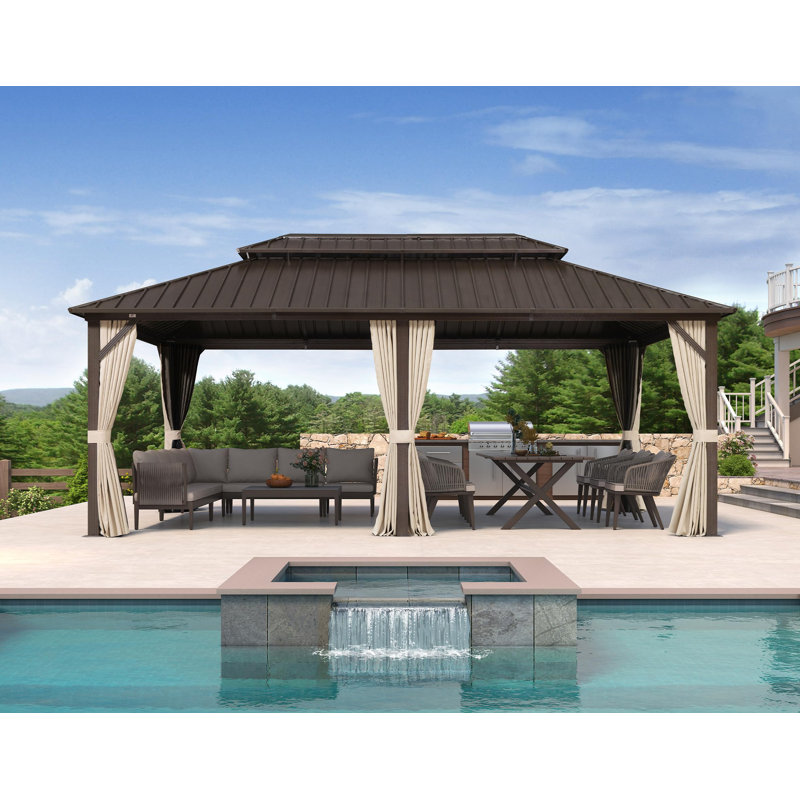 Toit double extérieur en aluminium pour pavillon de jardin brun, 12 pi x 20 pi