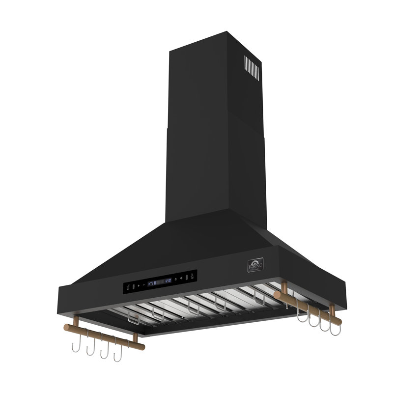 Forno Venezia 36 Inch Wall-Mounted Range Hood in Black with Touch Controls and Baffle Filters, Matt Black