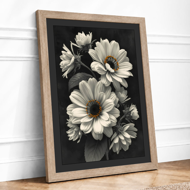 Gerbera Study in White Botanical - Framed Print, A2 - 59.4 x 42.0 cm, Oak