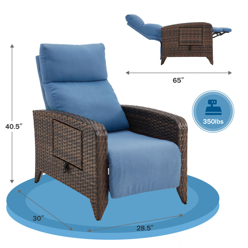 Dasai Wicker Outdoor Recliner Chair with Table, Blue, Brown