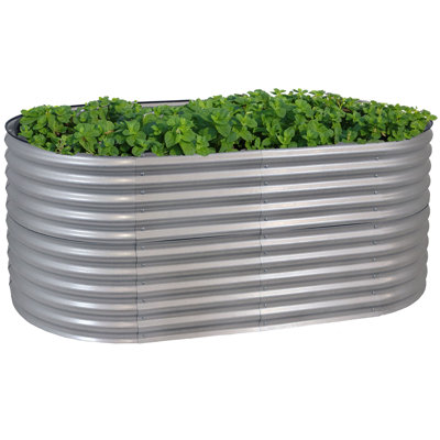 Lit de jardin surélevé ovale en acier Lemark - argenté - 79 po