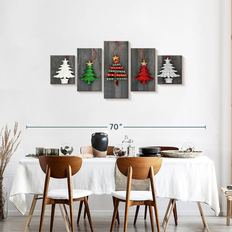 Hanging Christmas Trees - Ensemble de 5 toiles tendues, H 55 po x l 24 po x P 1,25 po