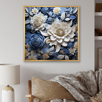 «Blue and White Seasonal Flowers Collage I», reproduction sur toile