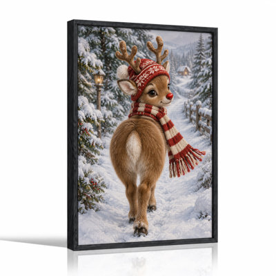Art mural sur toile rouge fauve au chapeau tricoté et écharpe en hiver
