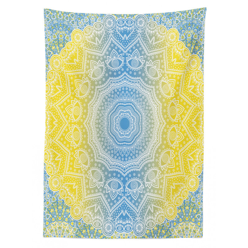 Dining Room Kitchen Tablecloth, 84" L x 60" W, Blue/Yellow