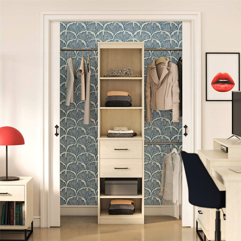 Organisateur de garde-robe à 5 tablettes / 2 tiroirs Kelly avec 3 tiges de suspension réglables Kelly