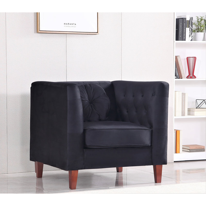 Fauteuil en velours l 35 po Druci, Velours noir