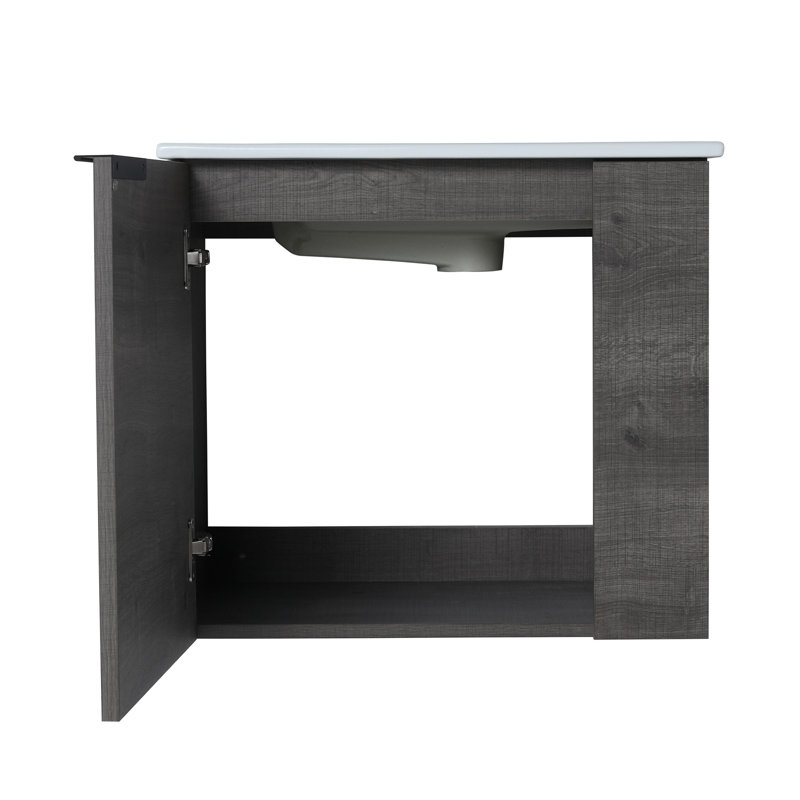 Meuble-lavabo 22 po avec lavabo en céramique, porte à fermeture en douceur, Chêne gris carreauté
