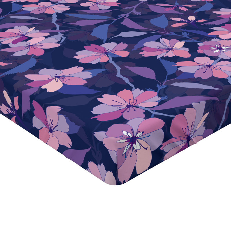 Drap-housse Ambesonne, Indigo, rose pâle, mauve / floral, Drap-housse de taille simple