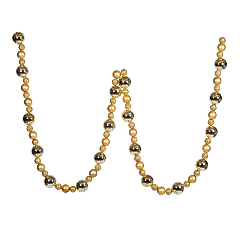 9' Assorted Christmas Ball Ornament Garland, Gold
