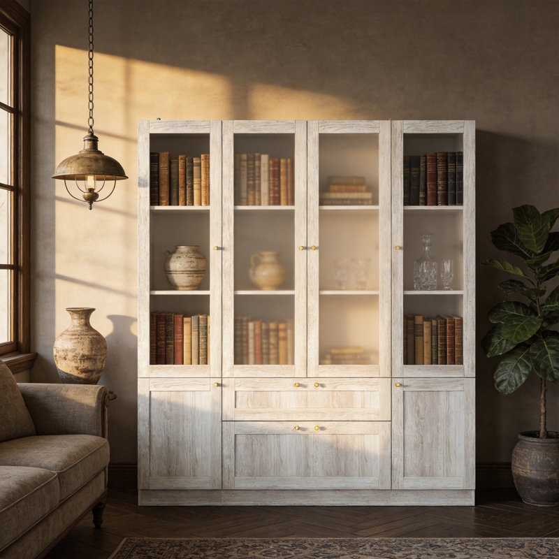 Adjustable Glass Display Cabinet With Frosted Doors And Spacious Storage