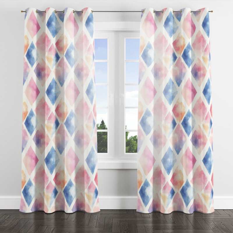 Kids Soft Velvet Curtains - Geometric Borlase Twin Grommet Curtain - 1 Panel, 52" W x 90" L, Gold Grommets