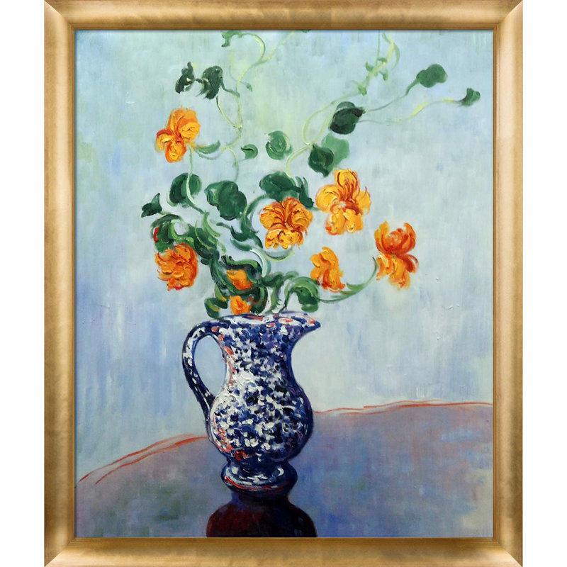 « nasturtiums in a blue vase » par claude monet-dessiner sur toile, H 27 po x l 23 po x P 2 po, Or Luminoso