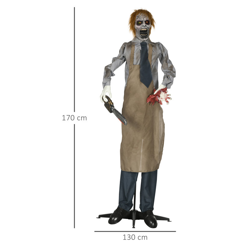HOMCOM 5.5ft Life Size Halloween Animatronic Standing Chainsaw Killer