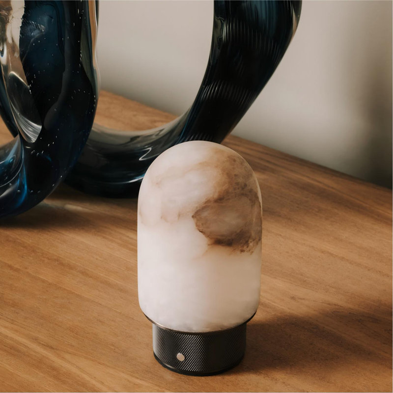 Modern Natural Spanish Alabaster Rechargeable Table Lamp With Dimmable Led Cordless Dome Stone Bedside Lamp