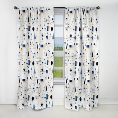 Blue And White Matrix Grid I - Abstract Curtain - Blackout Geometric Curtain - 1 Panels