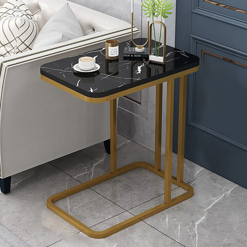 Table d'appoint moderne en forme de C avec table en métal et structure en métal robuste, Doré