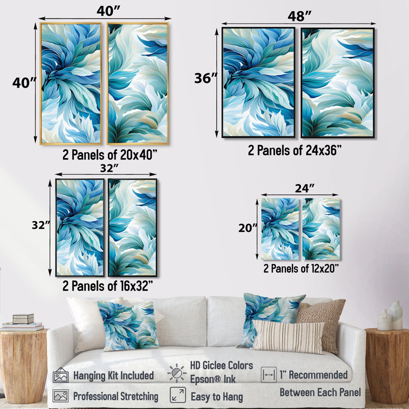 «Oceanic Mirage Tropical» - art mural bleu tropical, H 32 po x l 32 po, Impression encadrée flottante, Noir