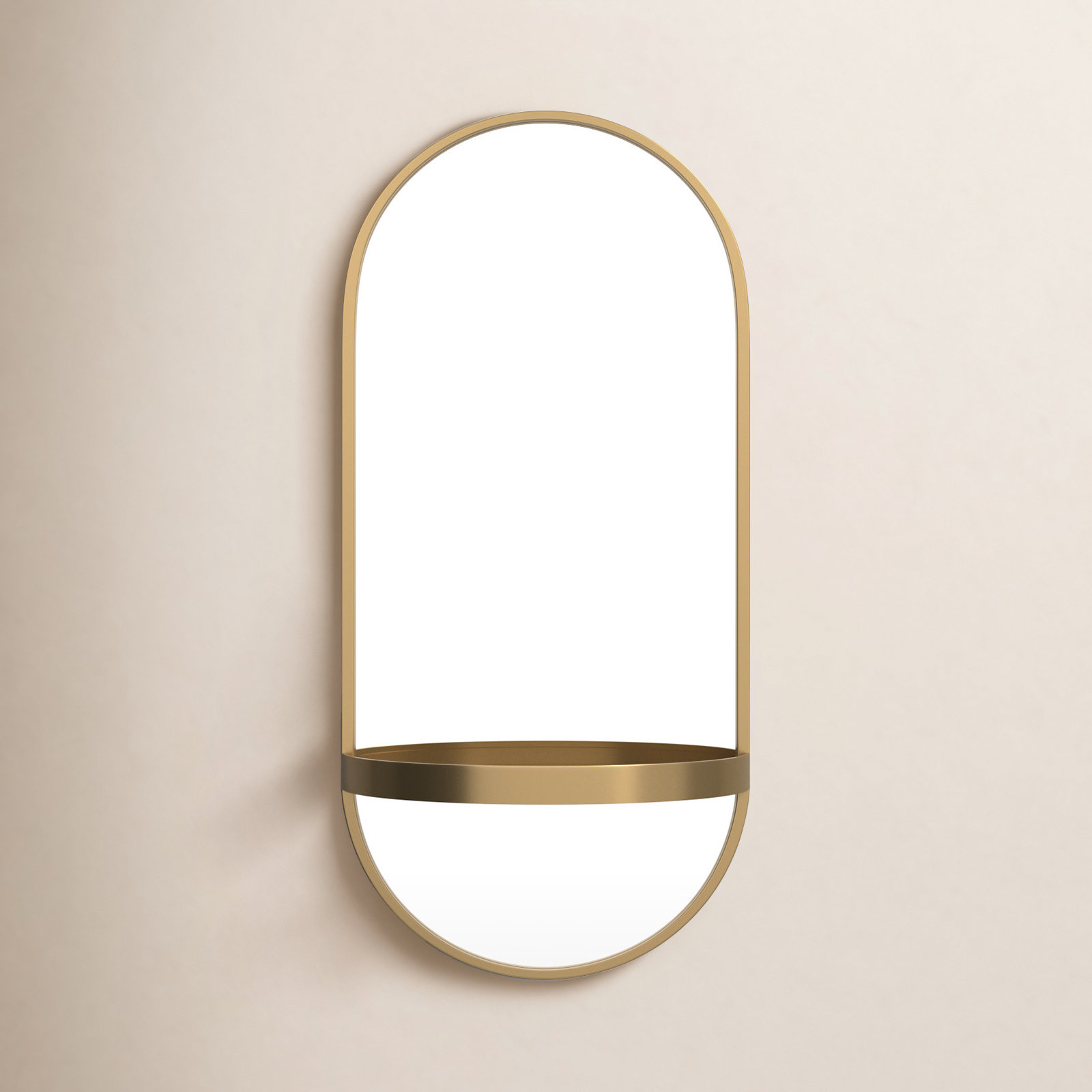 Lumi Metal Flat Mirror with Shelves, Gold, 24.2" H x 11.25" W