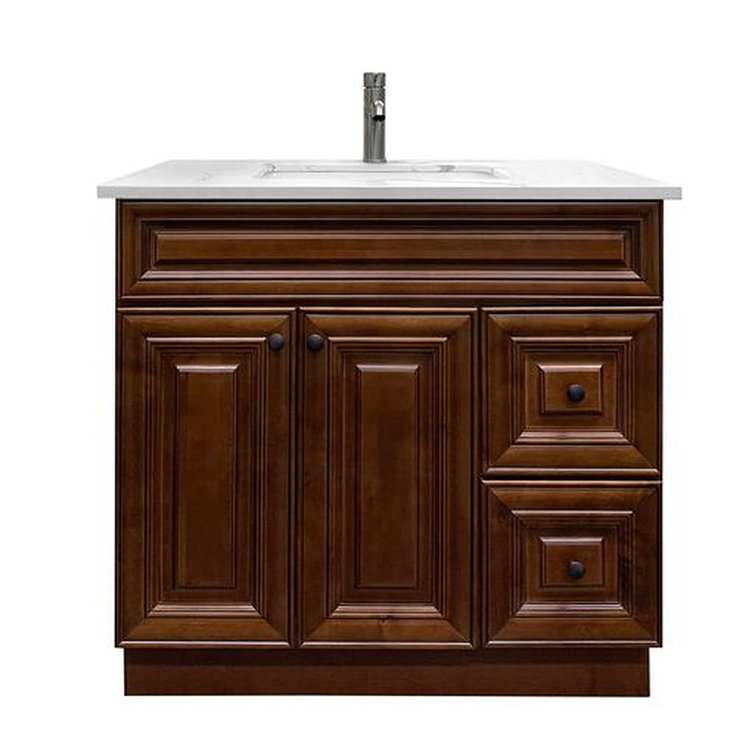 36'' Bathroom Vanity Sink Base with Drawers Cabinet in Maple Walnut