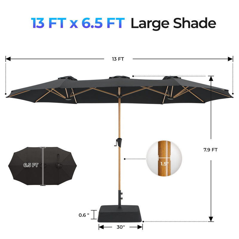 Parasol de patio 13 pi avec base incluse, Noir