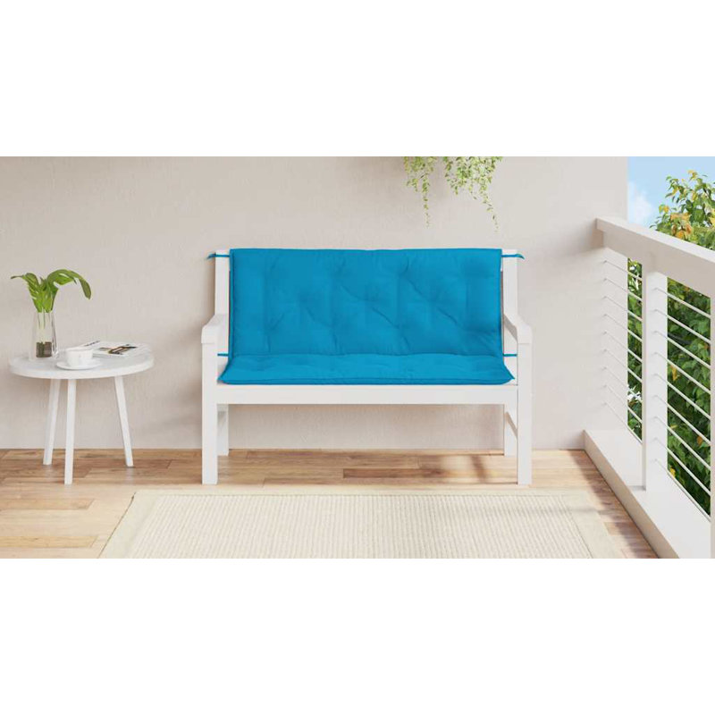 Garden Bench Cushion Set of 2 Light Blue Outdoor Garden Seating Cushions, Fabric - Light Blue, 19.7" H x 47.2" W x 1.1" D