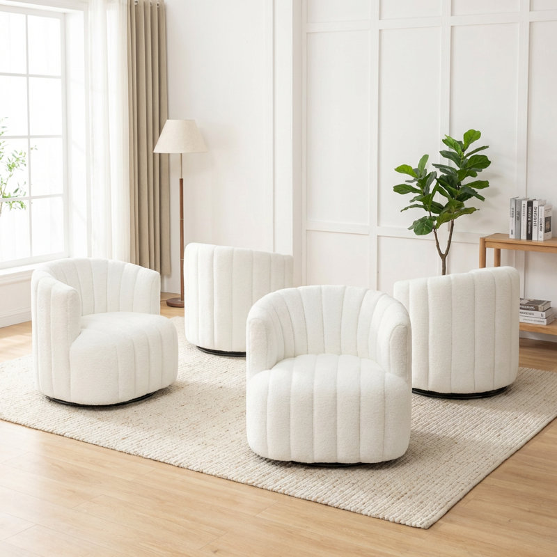 Fauteuil demi-tonneau pivotant rembourré Bryonie, Blanc