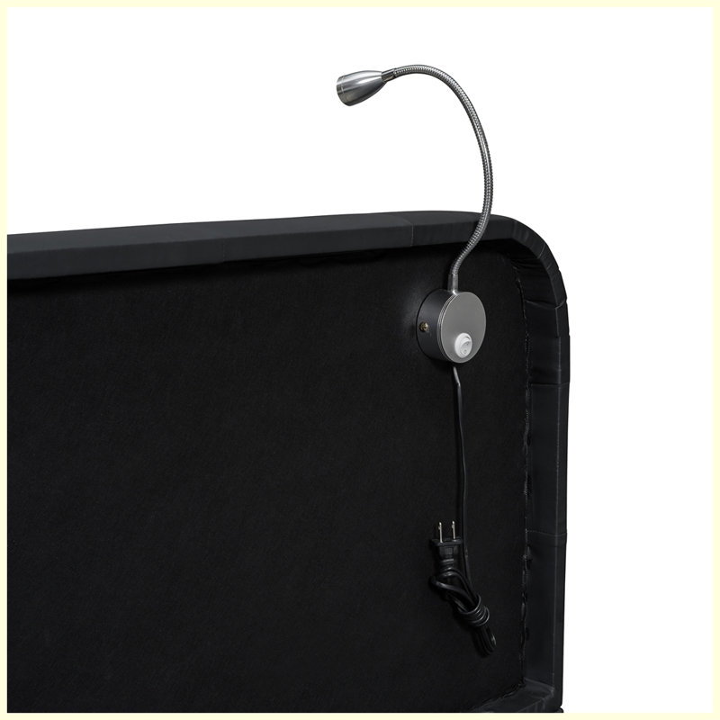 Lit plateforme tapissier moderne avec 2 lampes de lecture, Noir