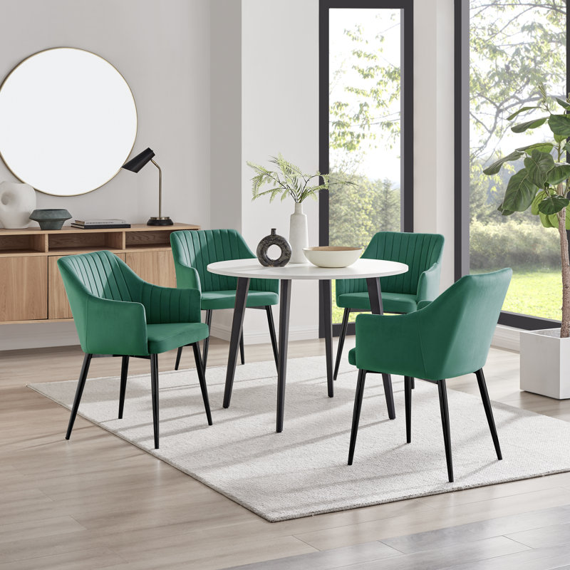Betsab 4 - Person Dining Set, Oak/Black, Green
