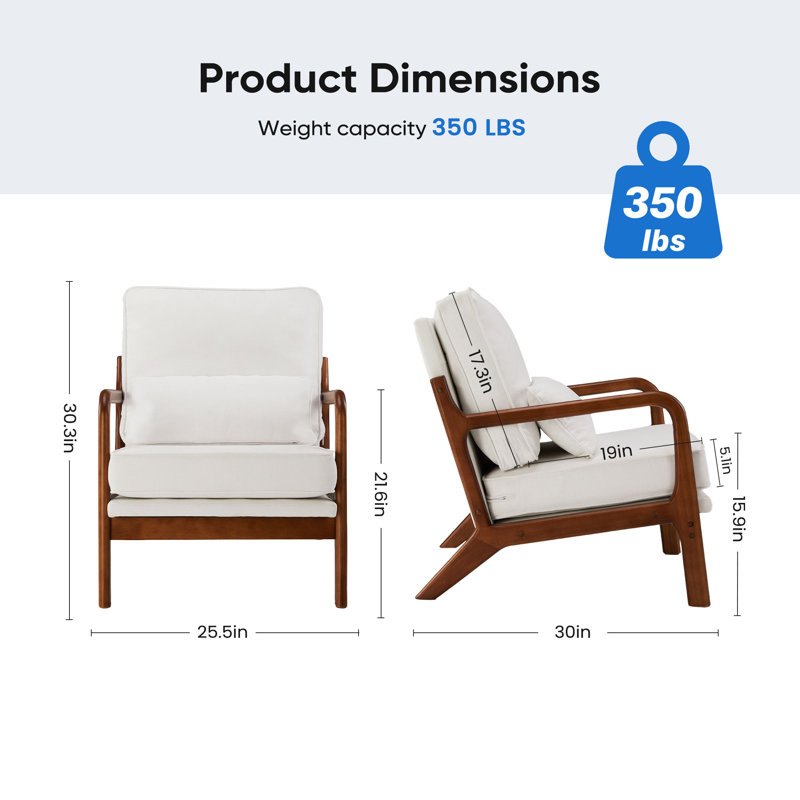 Mid Century Solid Wood Accent Chair Upholstered Armchair with an extra pillow