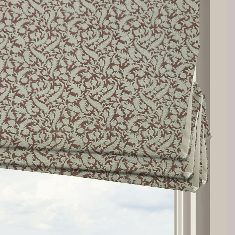 Fabdivine Elegant Floral Handmade Block Print Linen Roman Shade for Window Treatment, 100% Blackout Corded Blinds for French Door, Red, Kitchen, Room Darkening, Black Forest