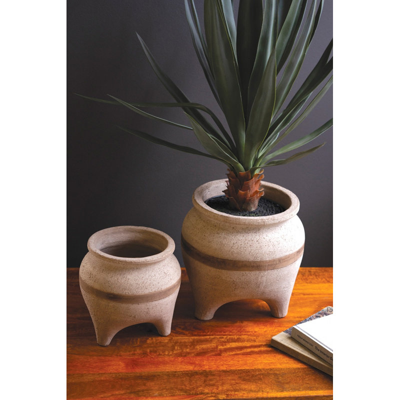  Ensemble de 2 jardinières rayées en terre cuite rustique