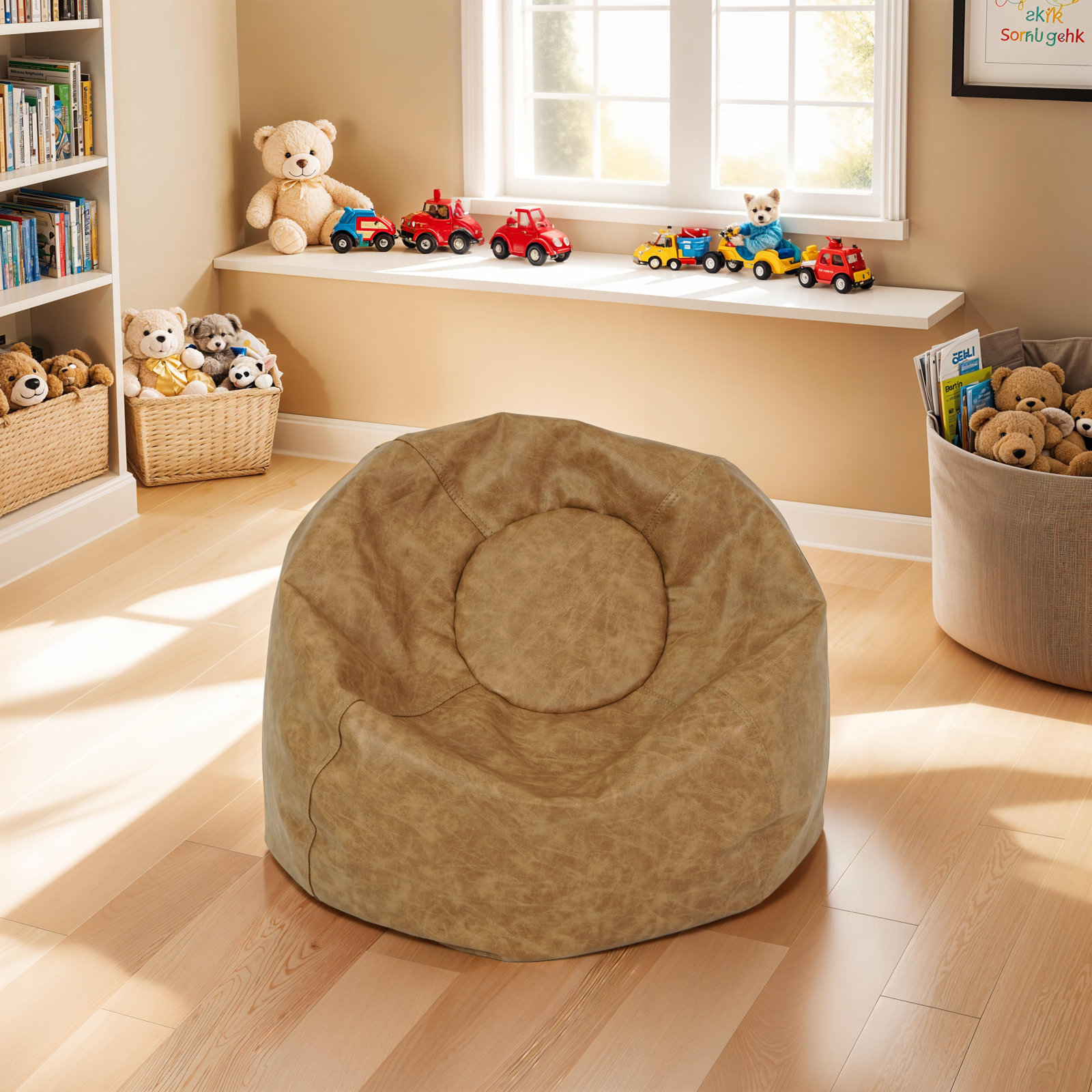 Standard Faux Leather Classic Bean Bag, Pecan Faux Leather, 19" H x 22" W x 22" D