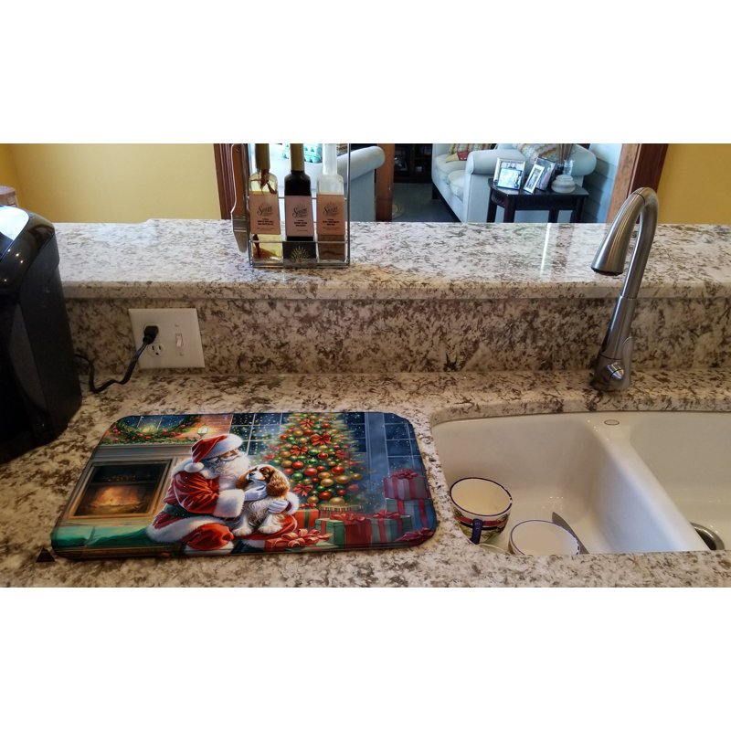 Cavalier Spaniel and Santa Claus Dish Drying Mat
