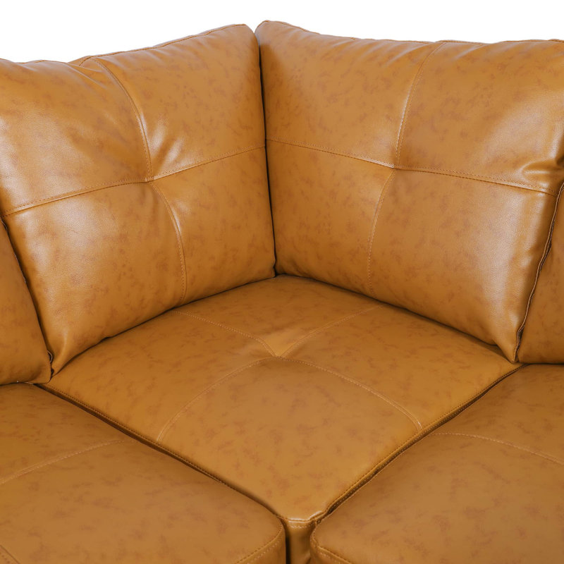 Ensemble de canapé, chaise et repose-pieds Oula The Vantura - Orienté vers la droite, Similicuir brun clair caramel