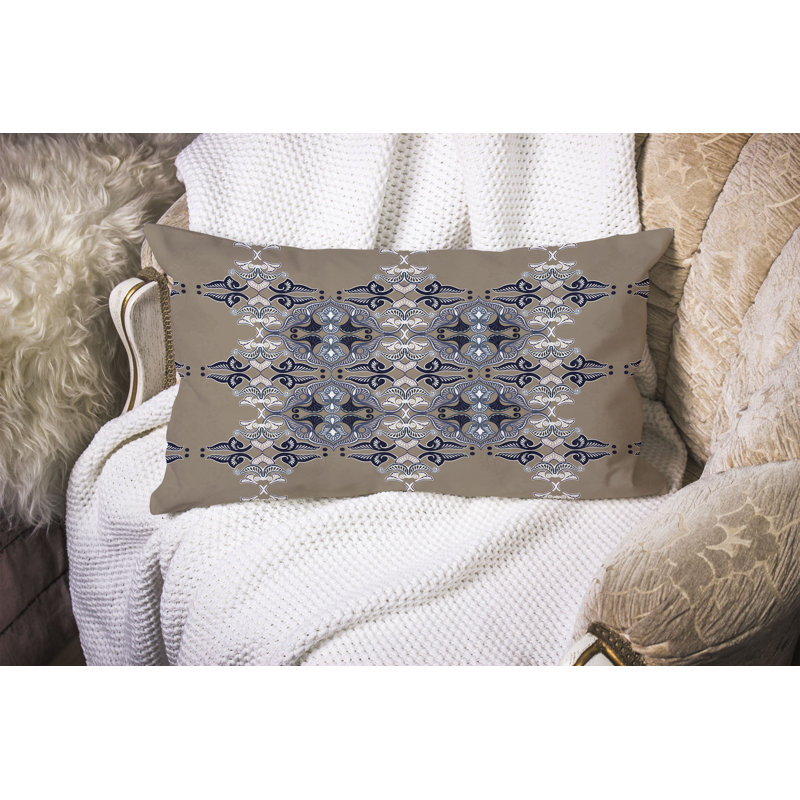 Floral Elegance  Rectangular Throw Pillow, Blue/Brown